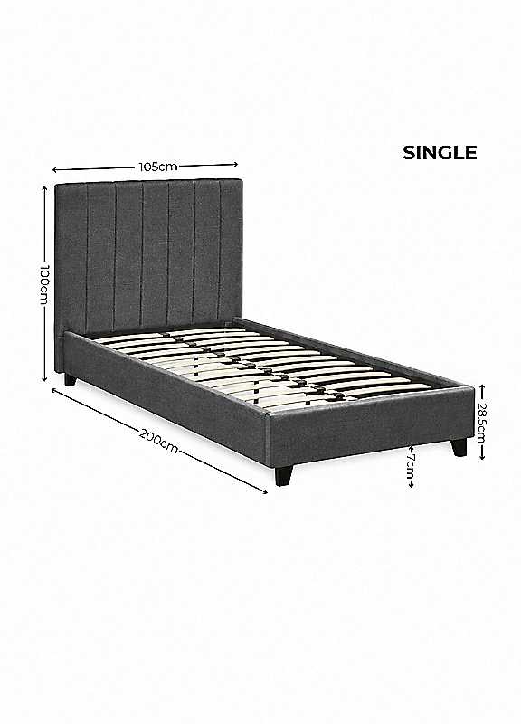 Julian Bowen Aylen Bed, Single, Upholstered Linen, Grey - W104.5 x D200cm | Contemporary Bed Frame with Headboard & Wooden Slats, 90cm/3ft, No Box Spring Needed - Image 3