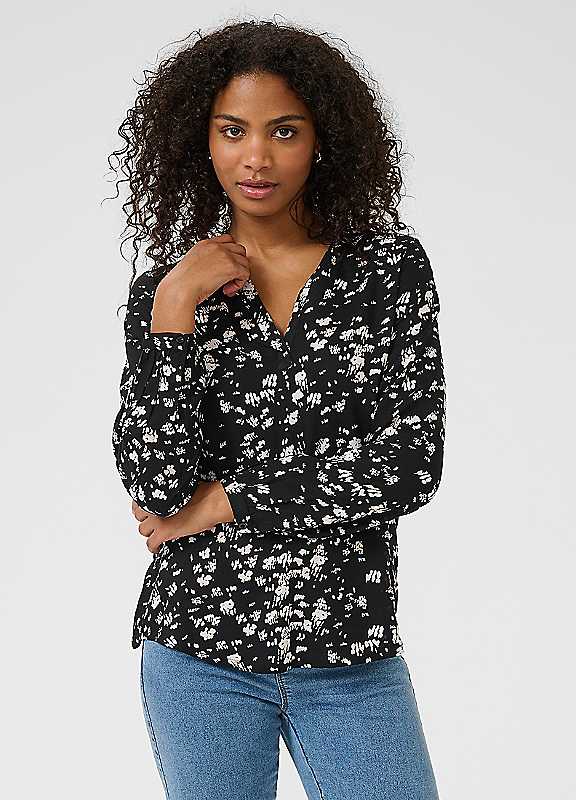 Kaffe Women's True Black Beathe Notch Neck Long Sleeve Blouse In Size 14 - Image 3