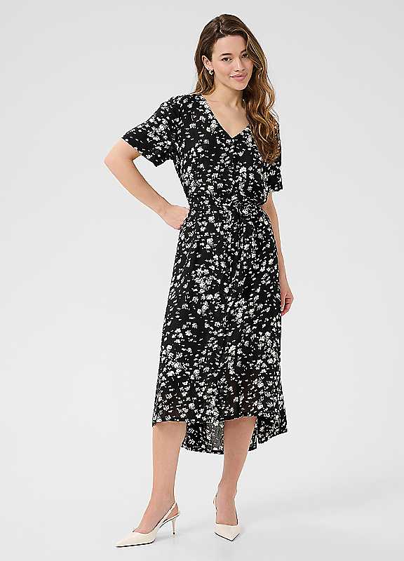Kaffe Women's Black Beathe Buttons V-Neck Belted Maxi Dress In Size 16 - Image 3