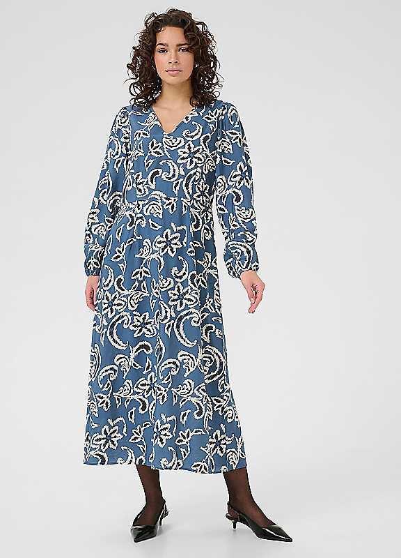 Kaffe Women's Mid Blue Kadahlia Long Sleeve Patterned Dress In Size 8 - Image 6