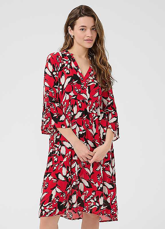 Kaffe Women's Red Kahera V-Neck Knee-Length Printed Dress In | Size: 12 - Image 3