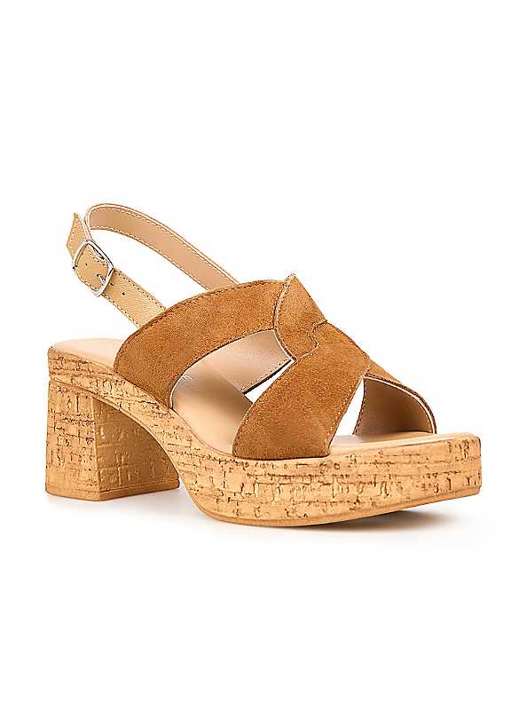 Kaleidoscope Tan Suede Cork Platform Sandals Size 6