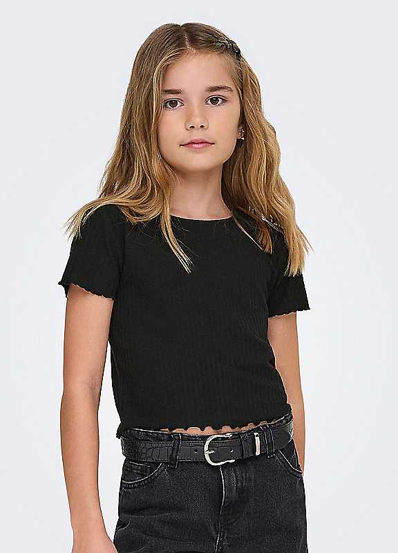 Only Kids Girls Black 'S T-Shirt Manches Courtes Col Rond Nella - Image 2
