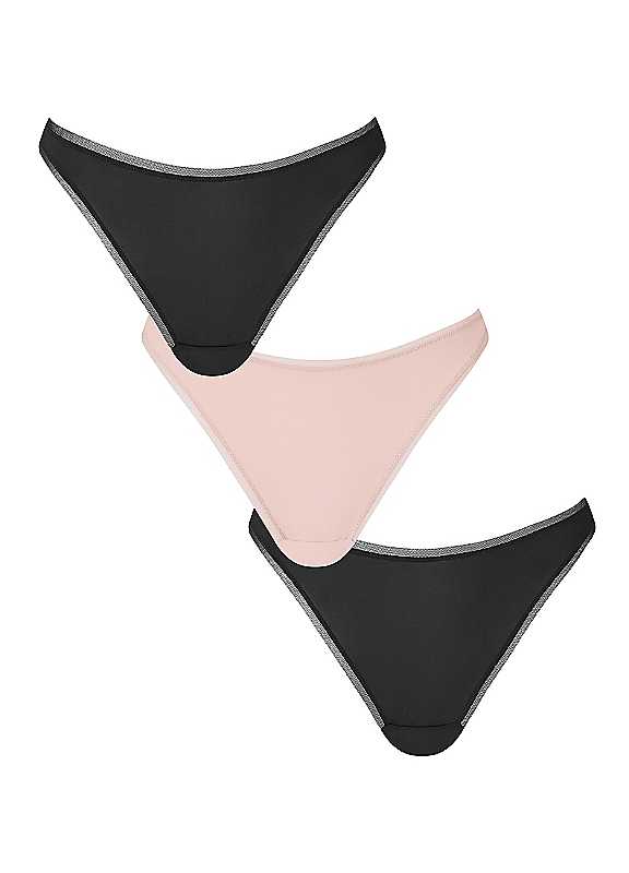 Knickerbox Black Lace Microfibre Thong - Pack Of 3, 10 - Image 4