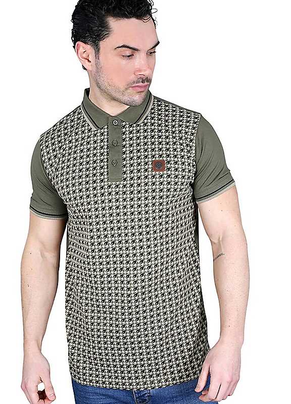Lambretta Men's Green Houndstooth Polo Shirt In | Size: Large - Image 2