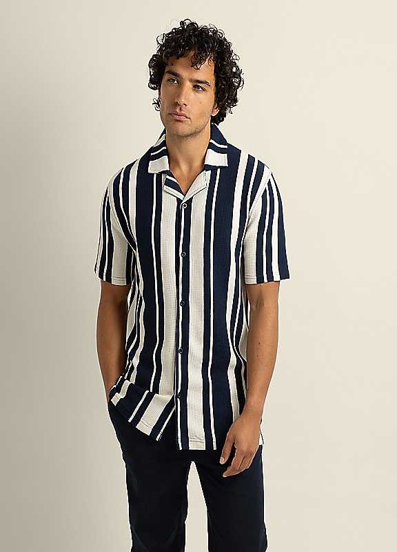 Larsson & Co Brown Anker - Waffle Stripe Short Sleeve Shirt - Navy - Xl - Image 2