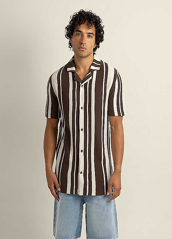 Larsson & Co Men's Brown Anker - Waffle Stripe Short Sleeve Shirt In | Size: Medium - Image 2