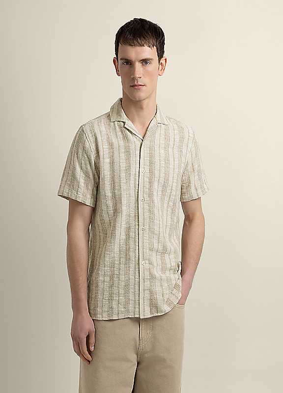 Larsson & Co Aric - Jacquard Stripe Short Sleeve Shirt - Stone - Xl - Image 3