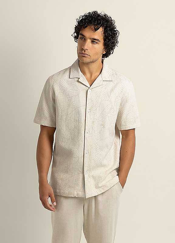Larsson & Co Men's Stone Rafe - Leaf Jacquard Short Sleeve Shirt In | Size: Small - Image 3