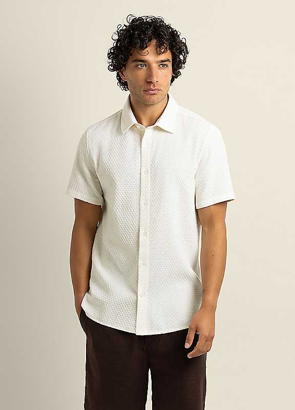 Larsson & Co White Carlsen - Square Jacquard Short Sleeve Shirt - L - Image 2