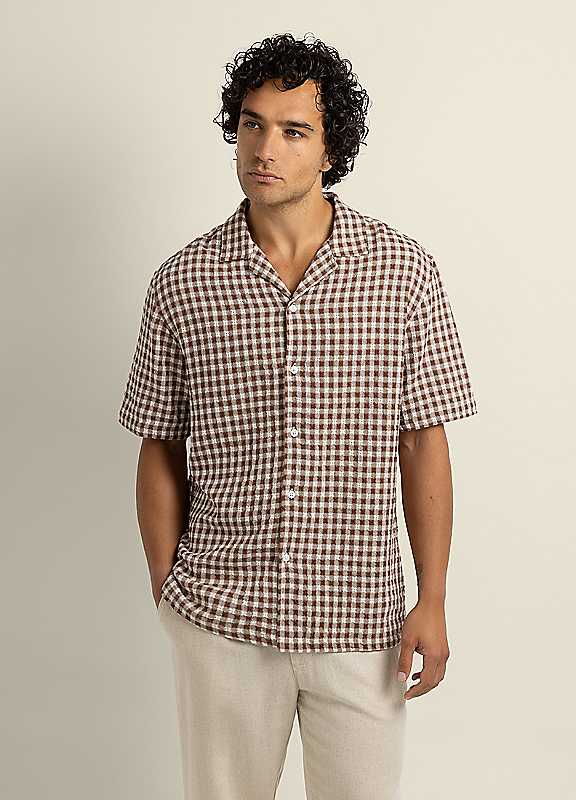 Torben Mens Textured Check Short Sleeve Shirt - - Image 3