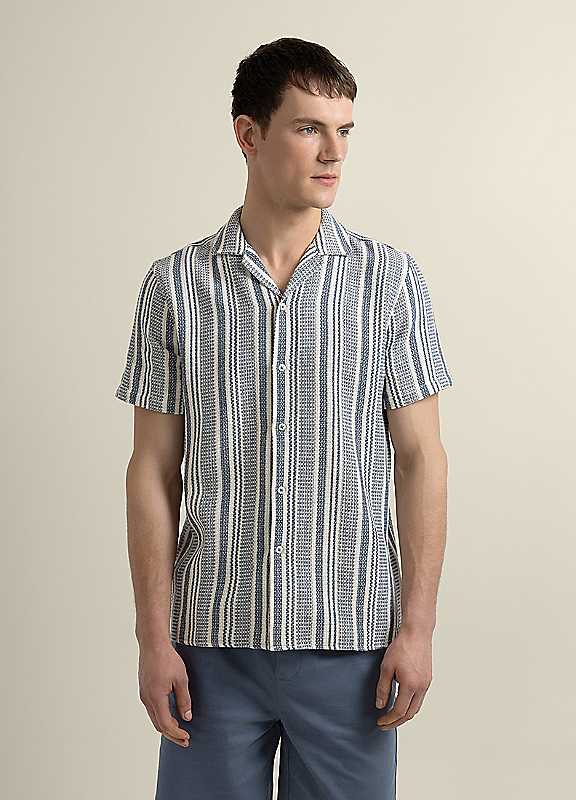Larsson & Co Grey Olsen - Waffle Stripe Short Sleeve Shirt - Navy - L - Image 3