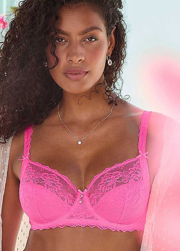 Lascana Pink Underwired Lace Full Cup Bra 44E