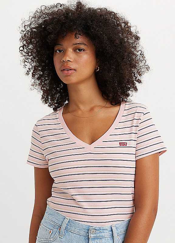 Levi's Pink Stripe Vneck Perfect Tee Small