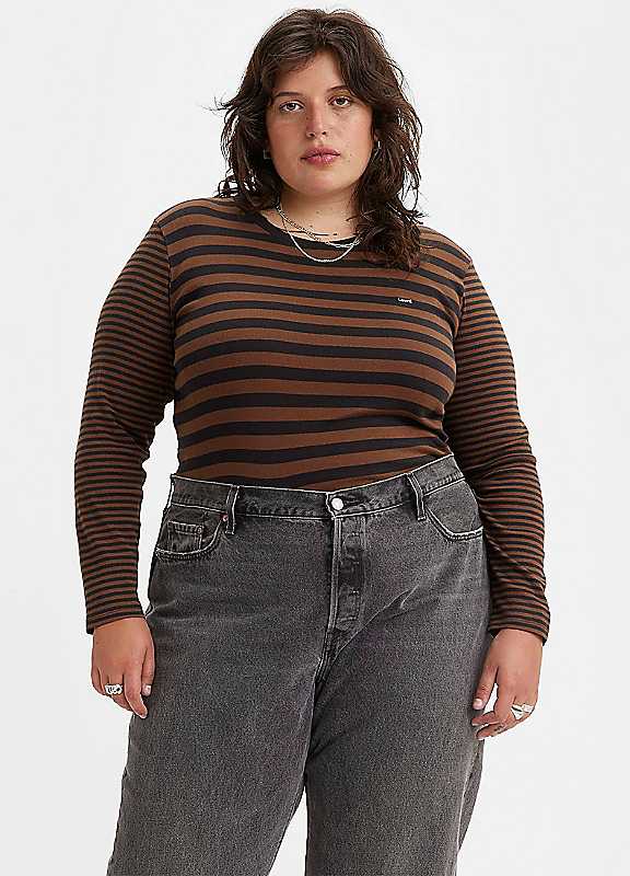 Levi's Fudge Stripe Levis® Plus Long Sleeve Stripe Top Extra Large