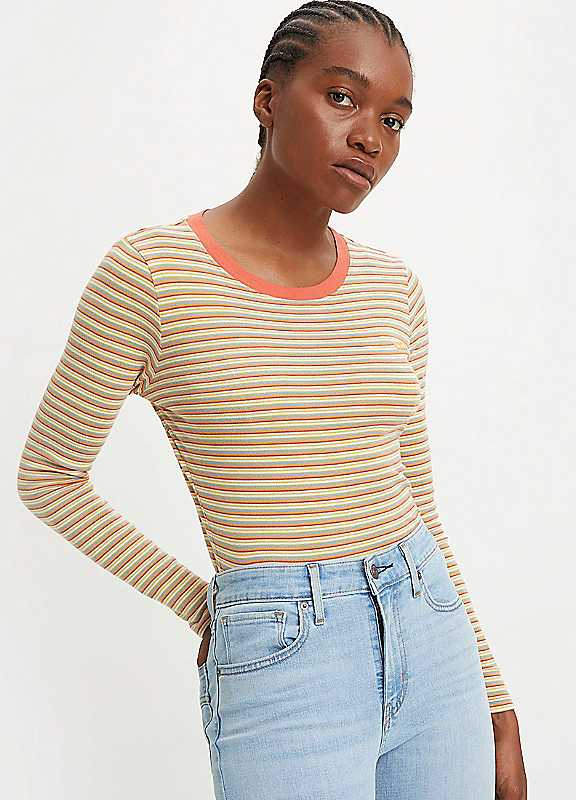 Levi's Orange Stripe Stripe Long Sleeve Top Extra Small