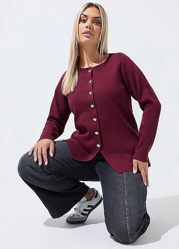 Yours Women's Long Sleeve Knitted Top in Burgundy | Size: 14 - Image 2