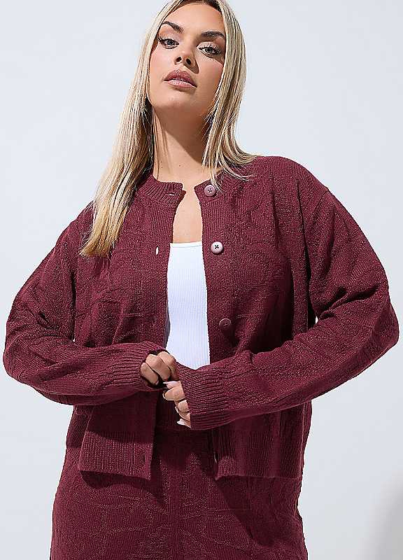 Yours Women's Red Jacquard Cardigan In | Size: 10-12 - Image 6