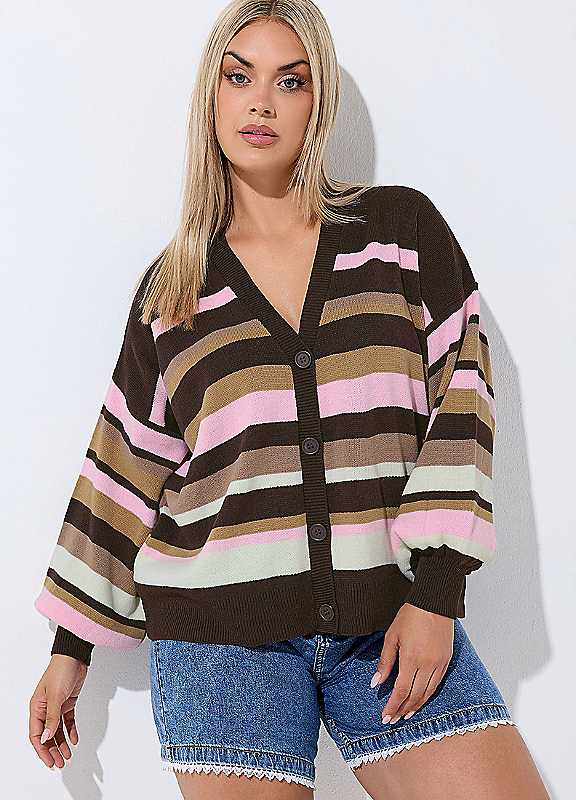 Yours Women's Chocolate Stripe Cardigan In Size 14-16 - Image 6