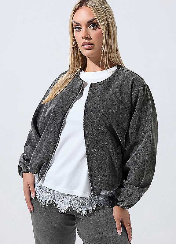 Yours Women's Zip Barrel Jacket in Charcoal | Size: 26-28 - Image 6