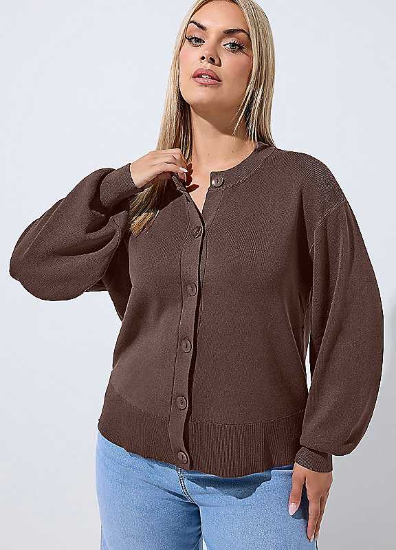 Yours Women's Chocolate Balloon Sleeve Cardigan In | Size: 26-28 - Image 3