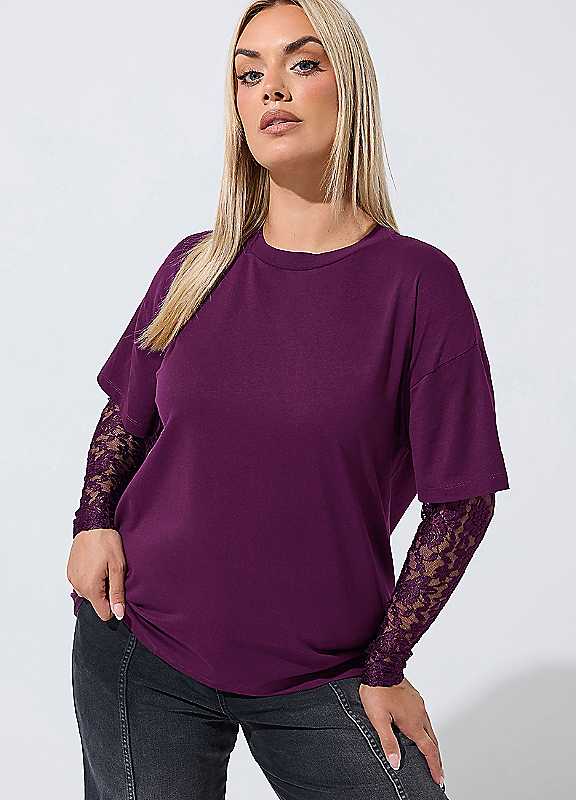 Yours Women's Purple Lace Long Sleeve Top In Size 12 - Image 5