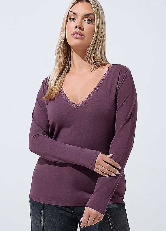 Yours Women's Purple Lace Trim Top In | Size: 26-28 - Image 7