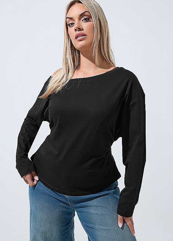 Yours Women's Black Off Shoulder Long Sleeve Top In | Size: 26-28 - Image 7