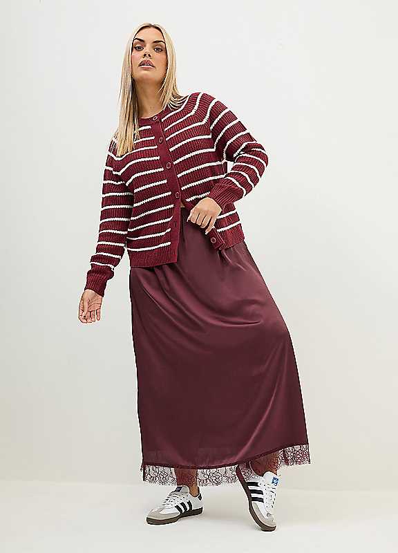 Yours Women's Burgundy Stripe Knitted Cardigan In Size 26-28 - Image 7