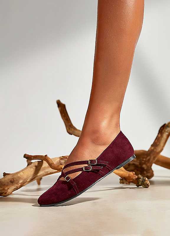 Linzi Women's Burgundy Matrix Mary Jane Flats | Size: 6-Standard Fit - Image 2