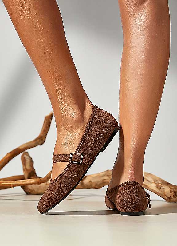 Linzi Women's Brown Schedule Faux Suede Ballet Flats | Size: 7-Standard Fit - Image 3