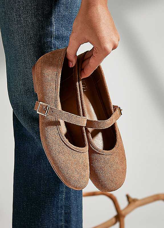 Linzi Mocha Schedule Faux Suede Ballet Flats