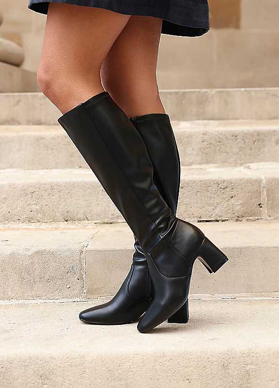 Linzi Black Slate Faux Leather Knee High Boots
