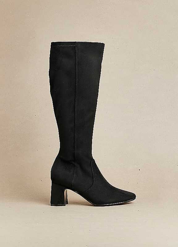 Linzi Black Slate Faux Suede Knee High Boots