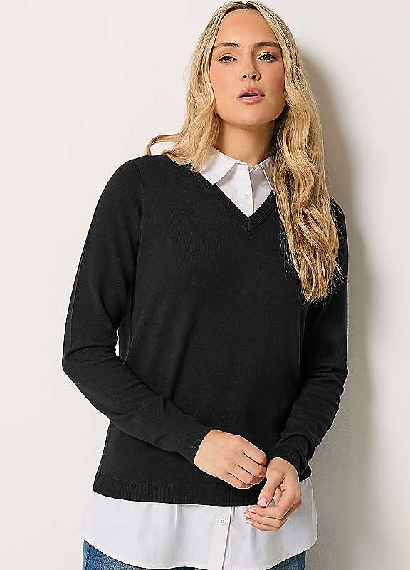 Long Tall Sally Women's Black Tall 2-In-1 Jumper In | Size: 8-10 - Image 4