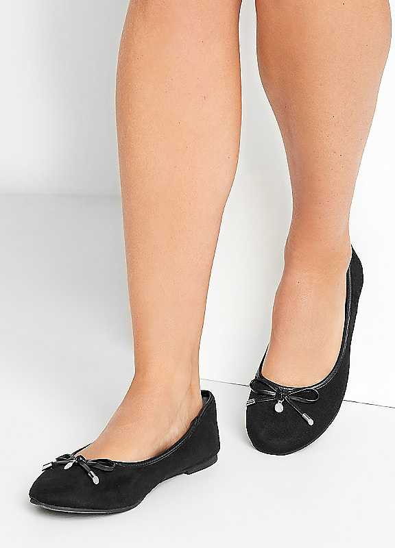 Long Tall Sally Women's Black Ballerina Pumps Shoe In | : Size 8 - Image 4