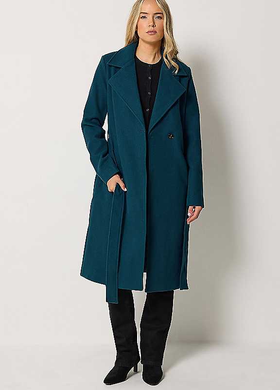 Long Tall Sally Women's Teal Tall Belted Midi Coat In | Size: 14 - Image 2