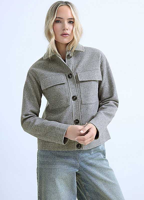 Lts Women's Grey Tall Brushed Button Trucker Jacket Size 12 - Image 7