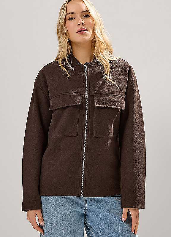 Long Tall Sally Women's Chocolate Tall Brushed Pocket Bomber Jacket In Size 10 - Image 3