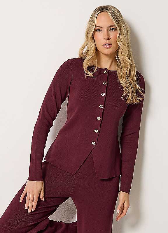 Long Tall Sally Women's Burgundy Tall Button Cardigan In | Size: 8-10 - Image 4