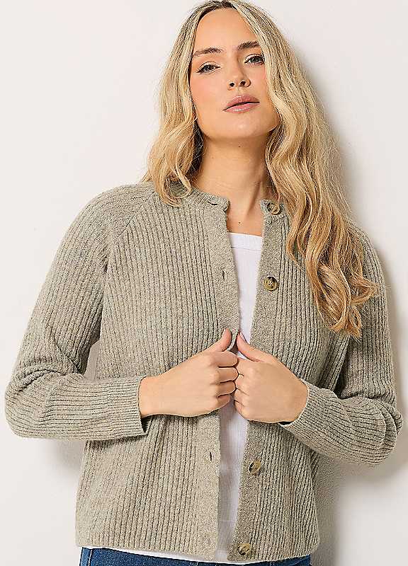 Lts Women's Brown Tall Natural Button Knitted Cardigan Size 10-12 - Image 2