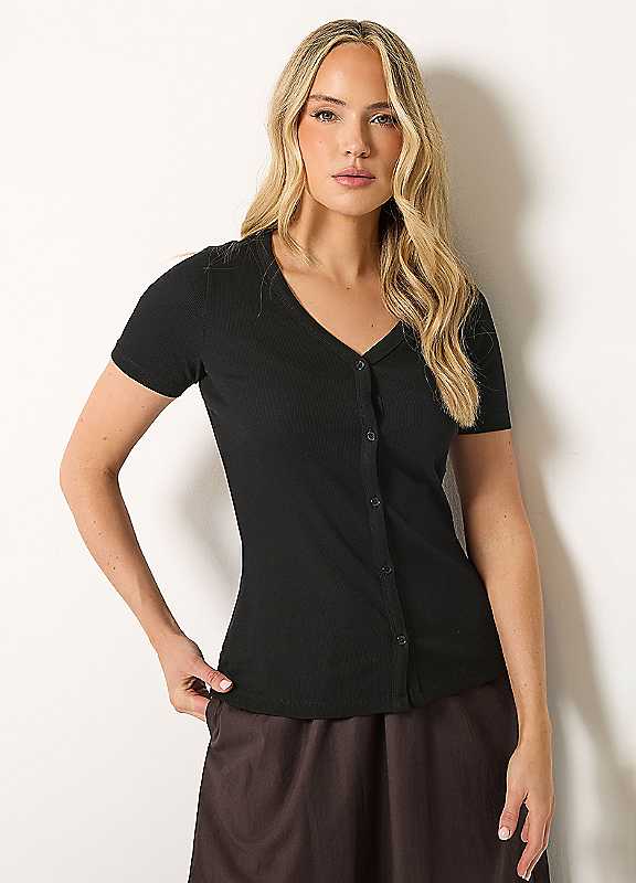 Long Tall Sally Women's Black Tall Button Ribbed T-Shirt In | : Size 18 - Image 2