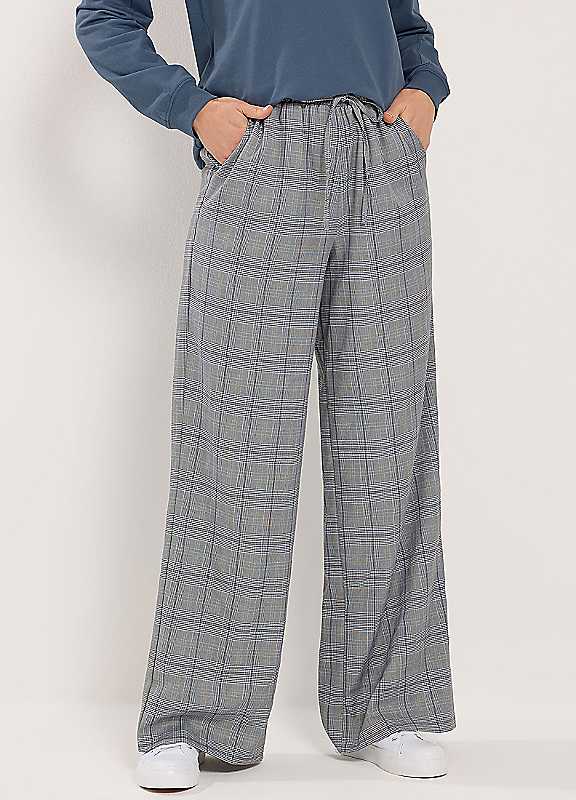 Lts Women's Grey Tall Check Elasticated Wide Leg Trousers Size Long 20 - Image 3