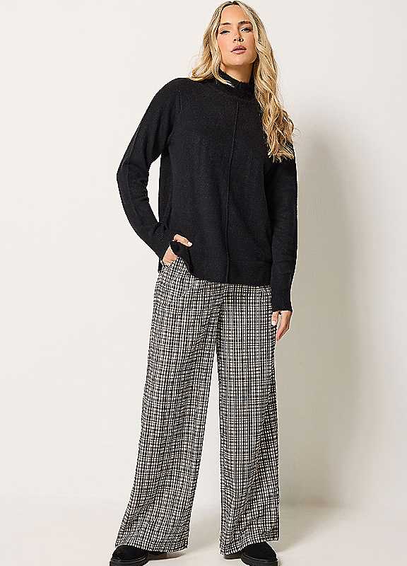 Long Tall Sally Women's Tall Check Wide Leg Trousers in Grey | Size: 20L - Image 3