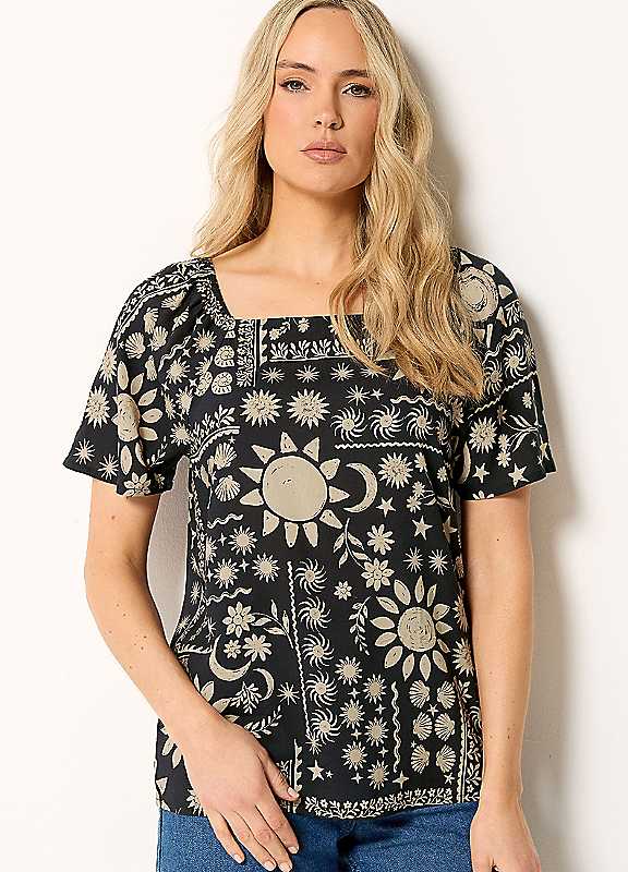 Long Tall Sally Women's Tall Coastal Print Square Neck Top in Black | Size: 10 - Image 4