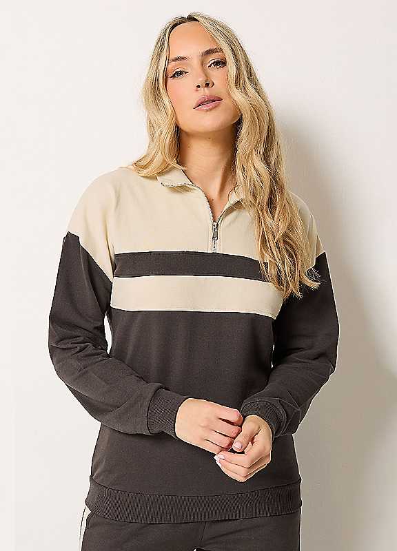Long Tall Sally Women's Brown Colour Block Half Zip Sweatshirt - Image 3