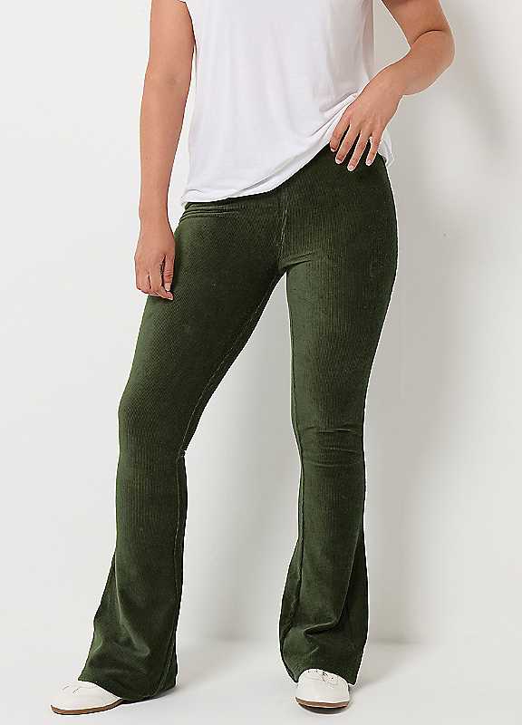 Long Tall Sally Women's Dark Olive Tall Cord Kick Flare Leggings In | : Large - Image 3