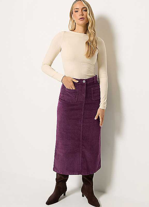 Long Tall Sally Women's Plum Tall Cord Midi Skirt In | Size: 22 - Image 3