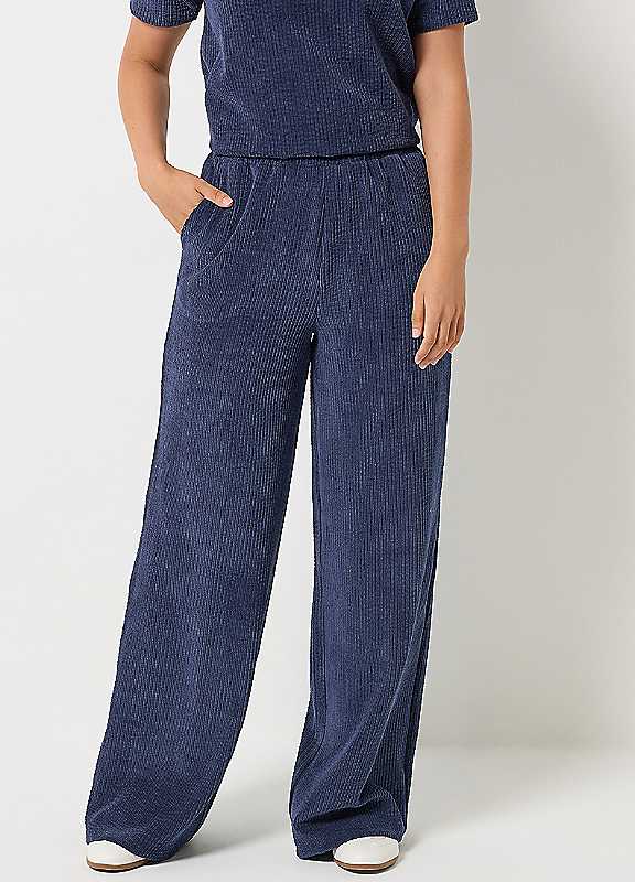 Long Tall Sally Women's Tall Cord Wide Leg Trousers in Dark Navy | Size: 8L - Image 2