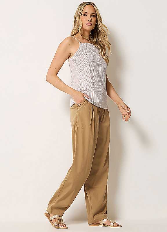 Long Tall Sally Women's Tan Tall Cotton Barrel Leg Trousers In 24XL - Image 4